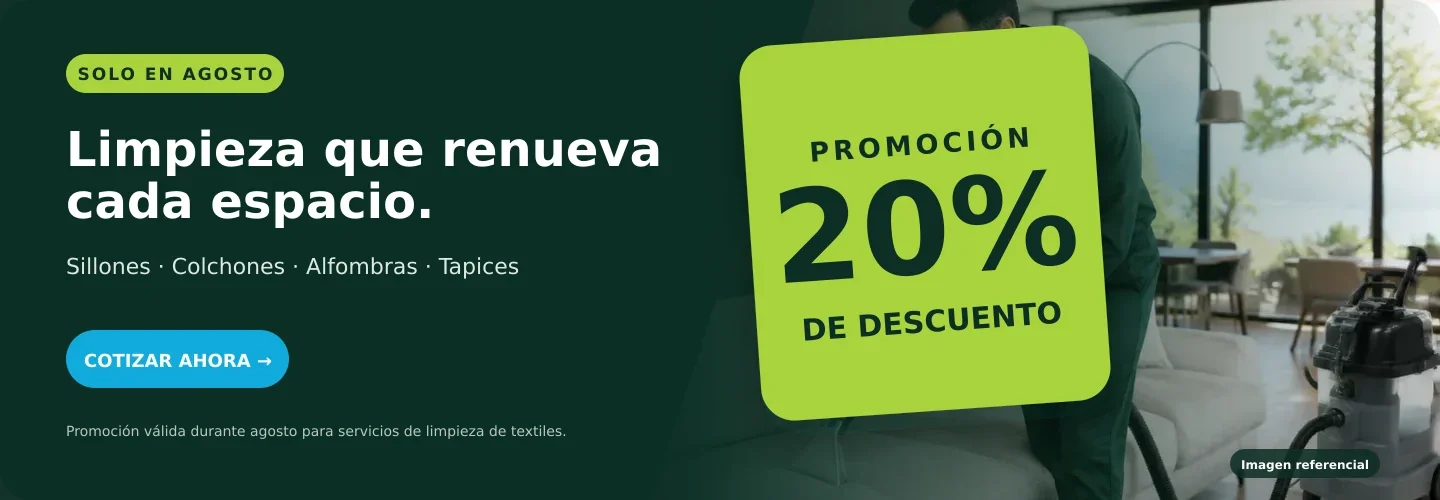 Promoción de agosto: 20% de descuento en limpieza de sillones, colchones, alfombras y tapices.